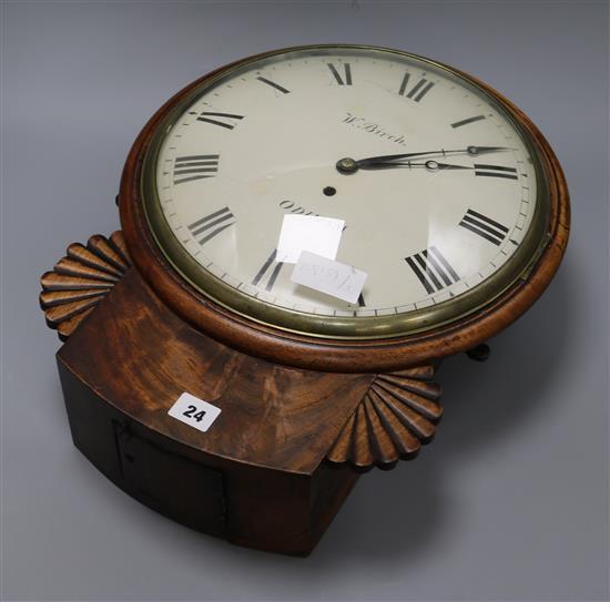 W.Birch. A mahogany drop dial wall timepiece length 45cm